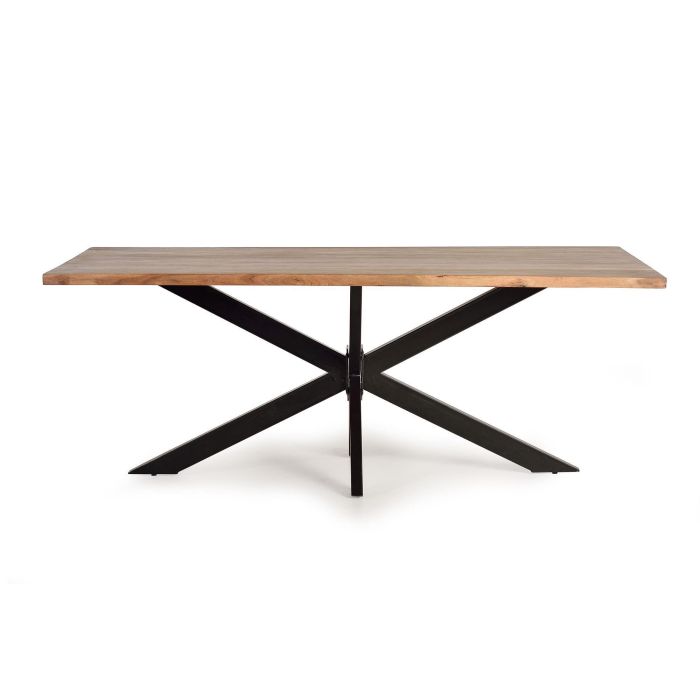 GINER Y COLOMER Table de Salle à Manger en Bois d'Acacia Massif Naturel avec Pieds en Métal Noir - 200x100x76 cm (L x P x H) - Plateau 36 mm 3