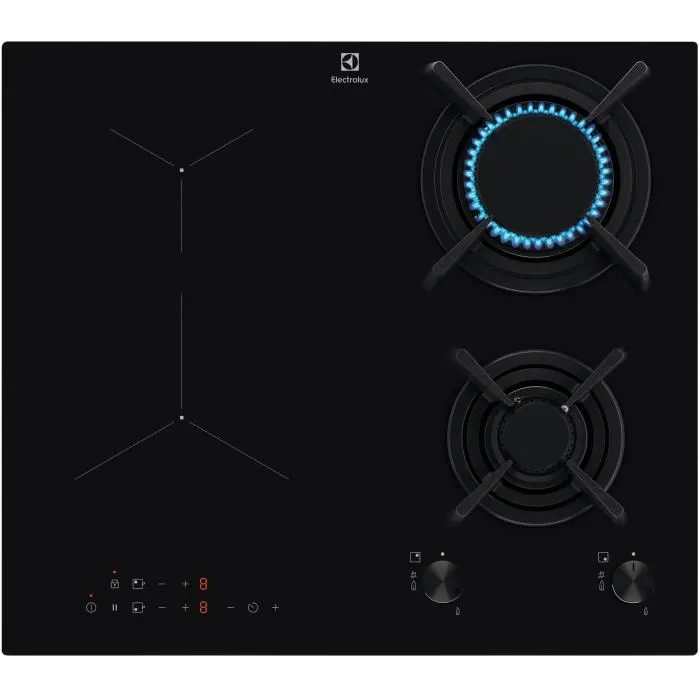 Electrolux Plaque de cuisson mixte gaz et induction KDI640713K 4 foyers (2 induction, 2 gaz) Noir 59 x 52 cm avec brûleurs Vertical Flame et sécurité enfants
