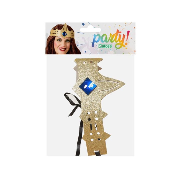 Corona Dorada Con Gema Azul - Couronne dorée à gemme bleue pour déguisement de roi médiéval, noble, carnaval et fête costumée