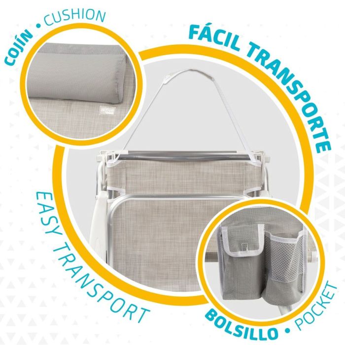 Chaise Pliante avec Repose-Tête Aktive Ibiza Beige 51 x 76 x 45 cm (2 Unités) 1