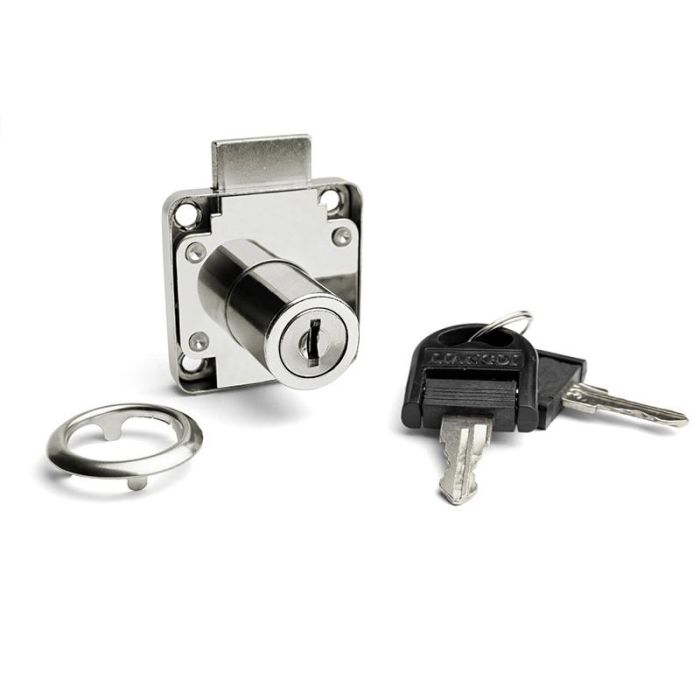 Cerradura Solapar De Bombillo Para Cajón Modelo Boris Niquel/Negro Llaves Diferentes Acabado Negro Herrajes Alk 1