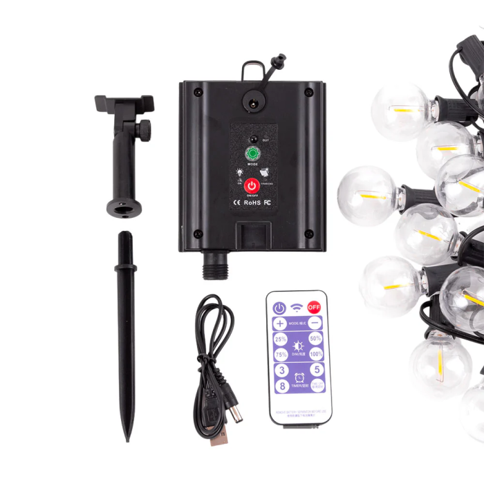 Guirlande Solaire 25 Ampoules LED G40 Blanc Chaud 9.5M HO-CAD-25-SOL-WW