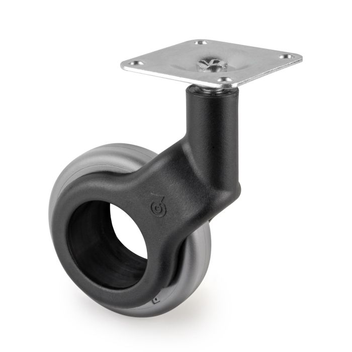 Emuca Lot de 4 roulettes Hole 2 avec plétine de montage, diamètre 60mm, Acier et Plastique, Plastique gris 6