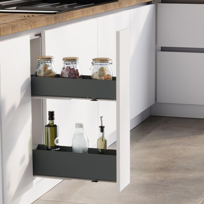 Emuca Porte-bouteilles latéral extractible Titane Simplex avec fermeture amortie, module 200mm, Gris anthracite 1