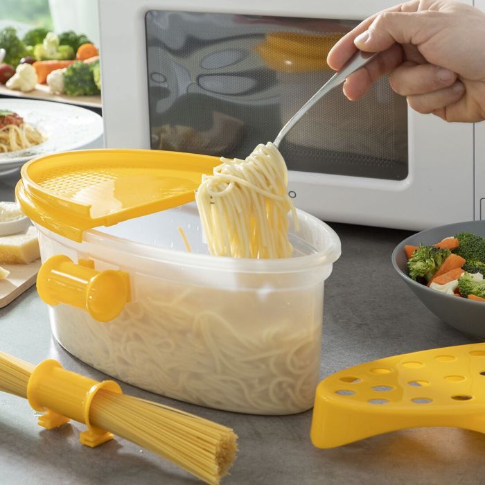 Cuiseur de Pâtes 4 en 1 pour Micro-ondes avec Accessoires et Recettes Pastrainest InnovaGoods