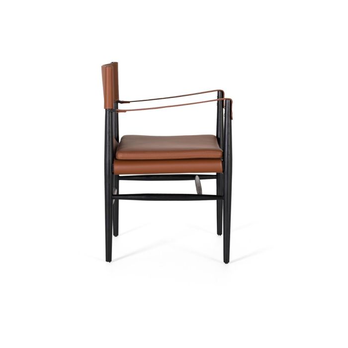 GINER Y COLOMER Fauteuil en similicuir et bois de frêne marron, structure noire, pieds antidérapants 2