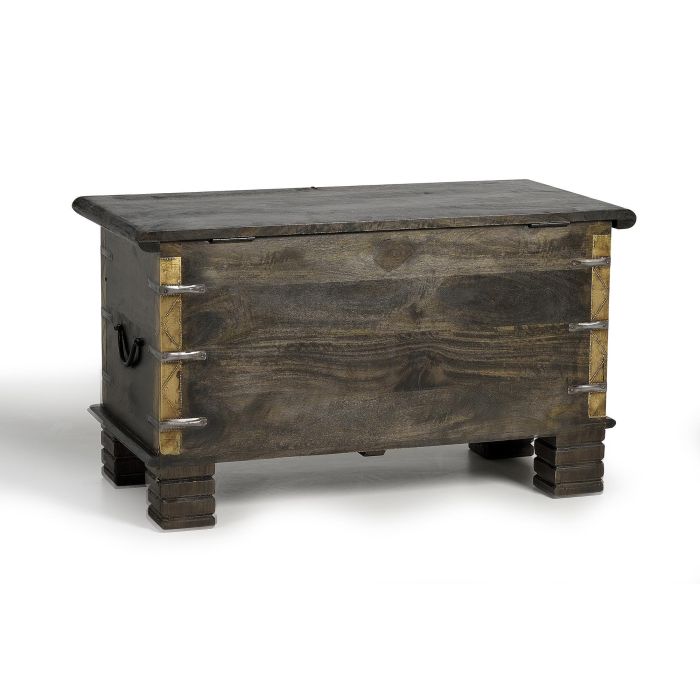 GINER Y COLOMER - Coffre de rangement en bois de manguier massif couleur marron foncé - Décor ancien avec détails en bronze et métal - Dimensions : 80 x 40 x 46 cm 6