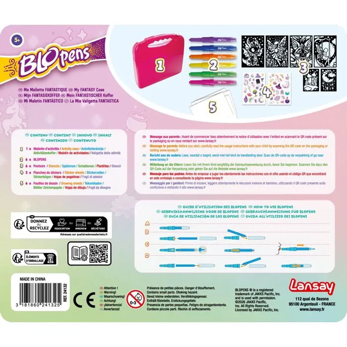 Lansay Malette Créative Blopens Univers Fantastique - Kit de Dessin Magique à Aérographe avec Pochoirs Créatures Légendaires - Jouet Enfant 5 Ans et Plus