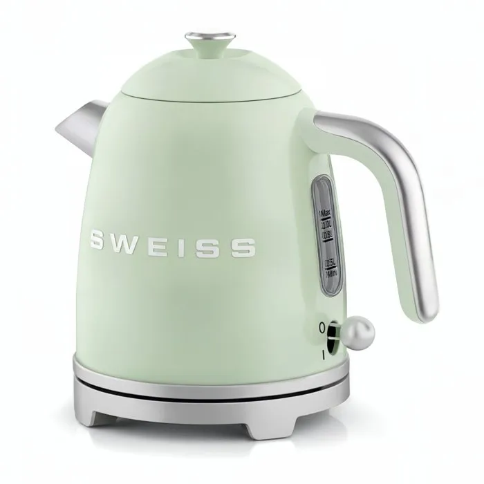Sweiss Bouilloire Électrique Vintage KTS7 - 1000 W - Capacité 1 L - Socle 360° - Vert - Inox - Décoration Cuisine Sweiss Bouilloire Électrique Vintage KTS7 - 1000 W - Capacité 1 L - Socle 360° - Vert - Inox - Décoration Cuisine