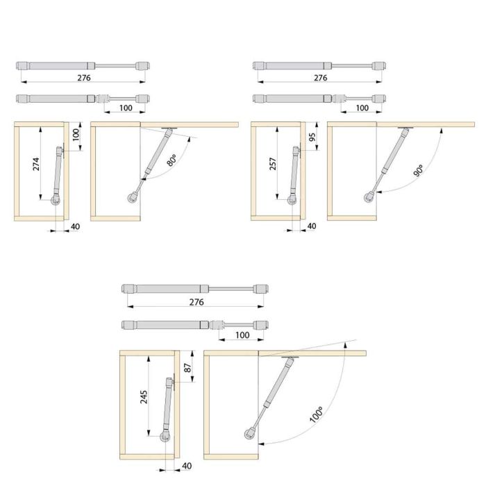 Emuca Lot de 10 pistons pour portes Relevable H, 11kg, course 100mm, avec loquets, acier et plastique, gris métallisé 3 Emuca Lot de 10 pistons pour portes Relevable H, 11kg, course 100mm, avec loquets, acier et plastique, gris métallisé 3
