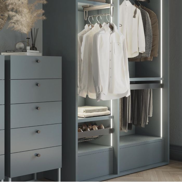 Emuca Kit tiroir à chaussures et rack ajustable Quartz pour armoires, glissières extension totale et à fermeture douce, Module 90cm, Finition Titane 2