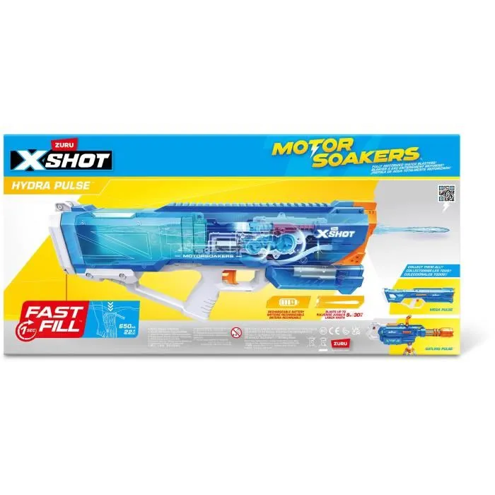 ZURU X-SHOT Hydra Pulse Pistolet à eau motorisé - Remplissage Rapide - Batterie Rechargeable - Réservoir 650ml - Portée 9m - Référence 4894680035911 4