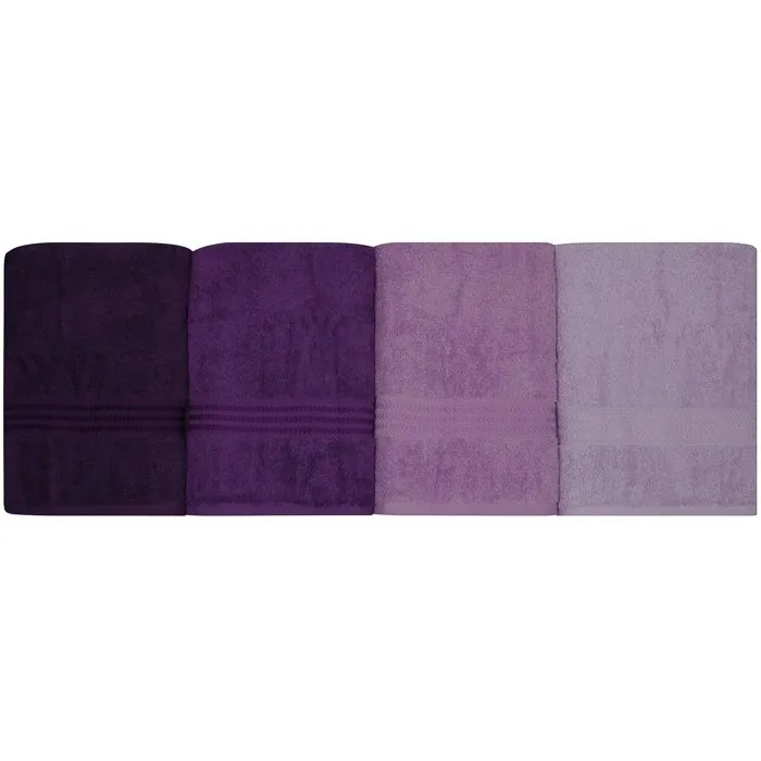 Ensemble de 4 serviettes de bain en coton 100 % - 70 x 140 cm - Violet Ensemble de 4 serviettes de bain en coton 100 % - 70 x 140 cm - Violet
