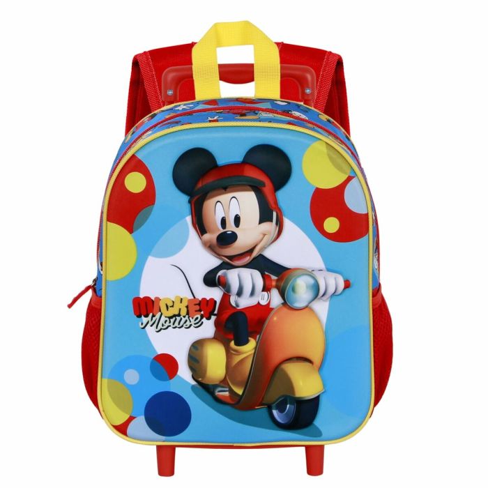 Cartable 3D avec roulettes Mickey Mouse Scooter Bleu Rouge 26 x 13 x 34 cm 3