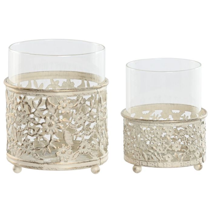 Bougeoir Home ESPRIT Crème Métal Verre 11 x 11 x 13 cm (2 Unités)
