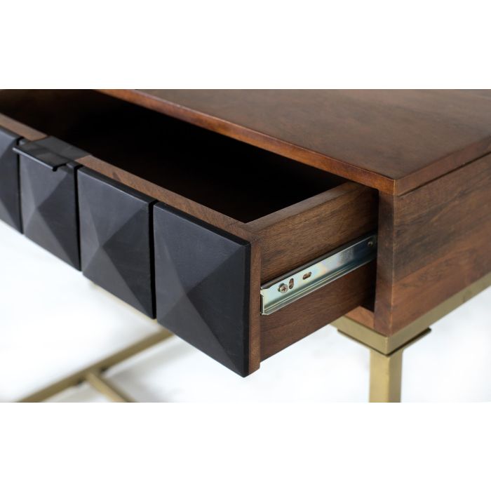 GINER Y COLOMER - Console en bois de manguier et structure en fer, couleur noisette et noir avec tiroirs à motif diamant et pieds de 60 cm GINER Y COLOMER - Console en bois de manguier et structure en fer, couleur noisette et noir avec tiroirs à motif diamant et pieds de 60 cm