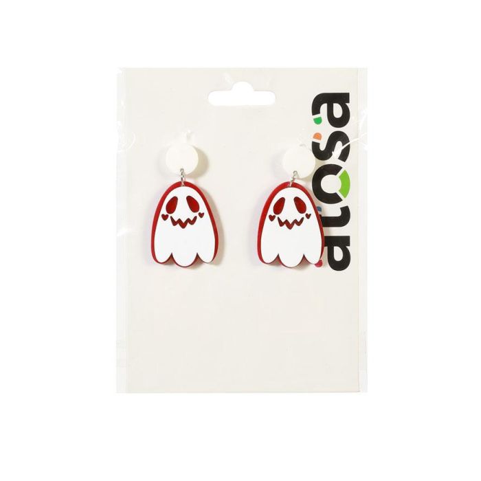 Boucles d'oreilles fantôme rouge et blanc pour déguisement et fête d'Halloween, accessoire de costume pour enfants et adultes