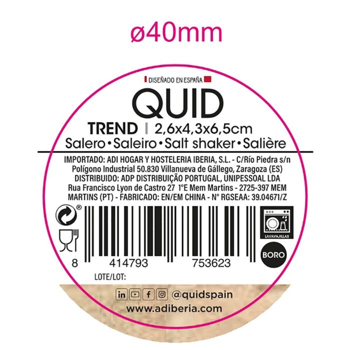 Salero Borosilicato Trend Quid 2,6x4,3x6,5 cm (12 Unidades) 2