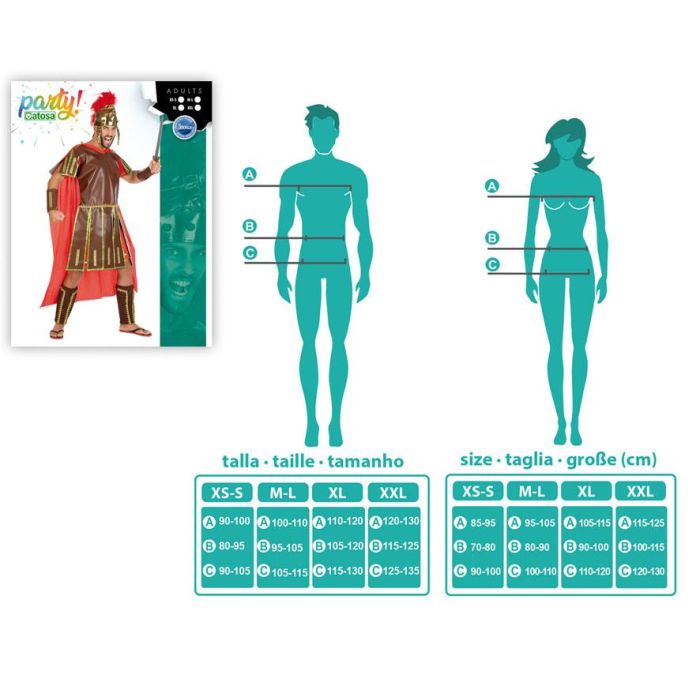 Costume Gladiateur Romain Homme Adulte Taille XS-S - Capuche Rouge, Tunique Brune, Casque, Protèges-poignets et Tibias - Polyester