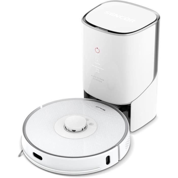 Sencor SRV 9385WH Aspirateur Robot Laveur avec Navigation LiDAR, 4000 Pa, 200 min d'Autonomie, Vidange Automatique et UV-C - Blanc