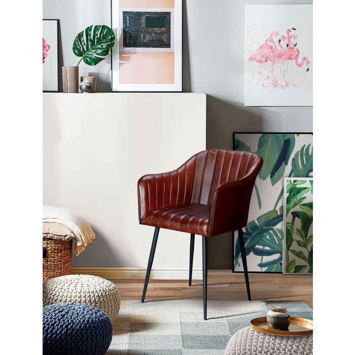 GINER Y COLOMER Chaise en cuir naturel avec pieds métalliques couleur marron - Dimensions siège: 42x42 cm, Hauteur: 51 cm 5 GINER Y COLOMER Chaise en cuir naturel avec pieds métalliques couleur marron - Dimensions siège: 42x42 cm, Hauteur: 51 cm 5