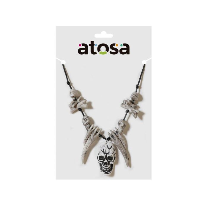 Collar déguisement caverne, avec calavera, os et griffes en tons gris pour costume tribal, chamane, Halloween, carnaval