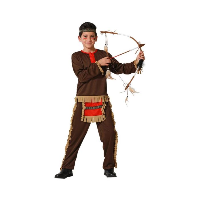 Déguisement Indien Rouge Enfant 7-9 Ans - Le Far West, Marron - Cocarde Incluse