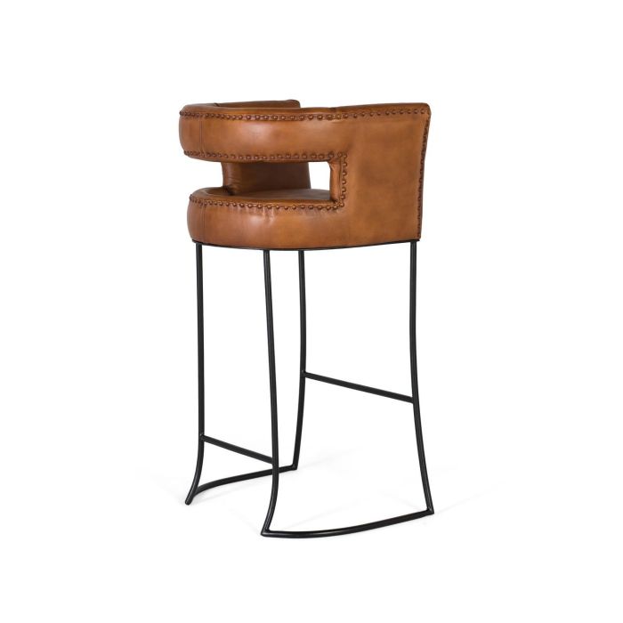 GINER Y COLOMER Tabouret en cuir naturel cognac avec structure métallique noire curviligne - Hauteur 101 cm, largeur 60 cm 3