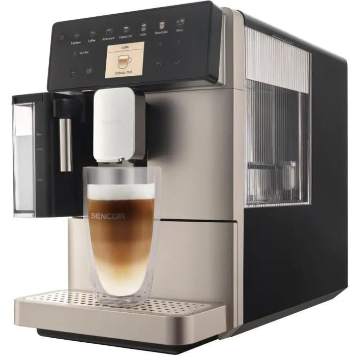 Sencor SES 9350CH Machine à Expresso Automatique avec Broyeur, 19 Bars, LCD Couleur, Système EasyLatte pour 15 Boissons (Espresso, Cappuccino, Flat White)