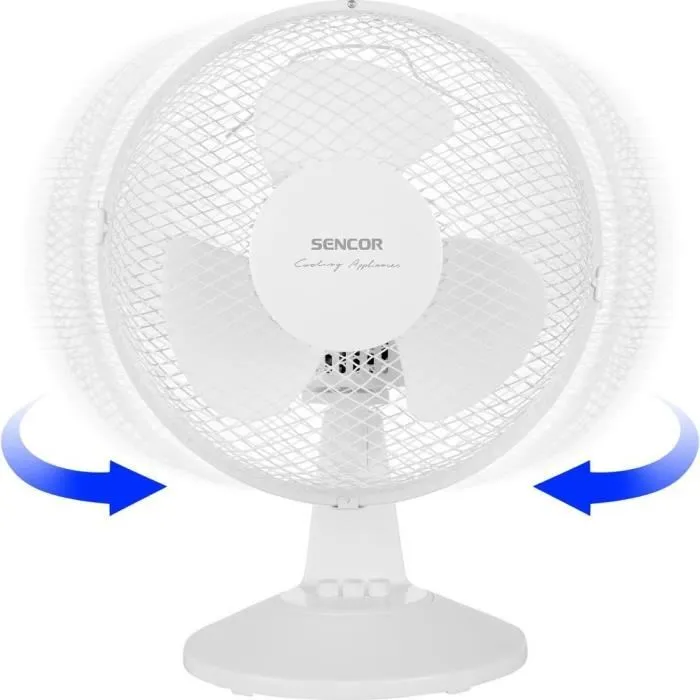 Sencor Ventilateur de Bureau SFE 2310WH, 23 cm, 2 Vitesses, Oscillation 90°, Pales Métalliques, 25 W, 51 dB, Cordon 1.8 m, 220-240 V, Débit d'Air 13.4 m³/min Sencor Ventilateur de Bureau SFE 2310WH, 23 cm, 2 Vitesses, Oscillation 90°, Pales Métalliques, 25 W, 51 dB, Cordon 1.8 m, 220-240 V, Débit d'Air 13.4 m³/min
