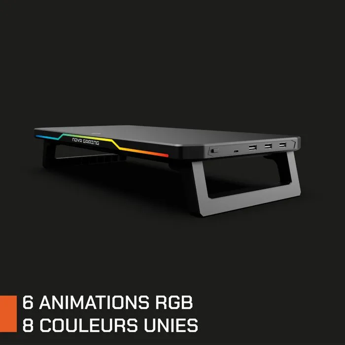 Nova Gaming Réhausseur d'écran Celestium GA105 avec éclairage LED RGB, hub USB intégré et rangement - Noir Nova Gaming Réhausseur d'écran Celestium GA105 avec éclairage LED RGB, hub USB intégré et rangement - Noir