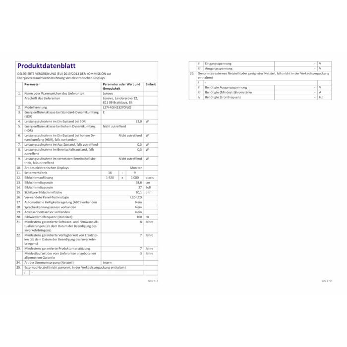 Monitor Gaming Lenovo L27i-40 27" Full HD 15