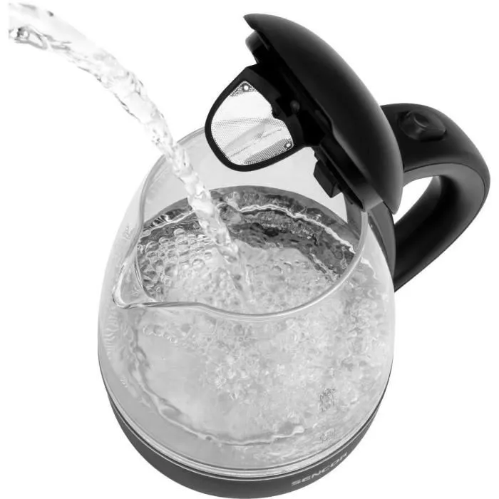 Sencor SWK 2300BK Bouilloire électrique en verre 1,2 L 2200 W avec filtre amovible et base pivotante 360°