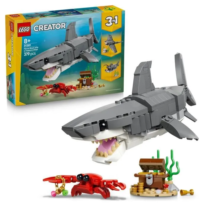 Lego Creator 3-en-1 31381 Le Redoutable Requin et le Coffre au Trésor - Jouet de Construction, 3 Modèles, Requin, Baudroie, Raie Manta - Jouet à Partir de 8 Ans Lego Creator 3-en-1 31381 Le Redoutable Requin et le Coffre au Trésor - Jouet de Construction, 3 Modèles, Requin, Baudroie, Raie Manta - Jouet à Partir de 8 Ans