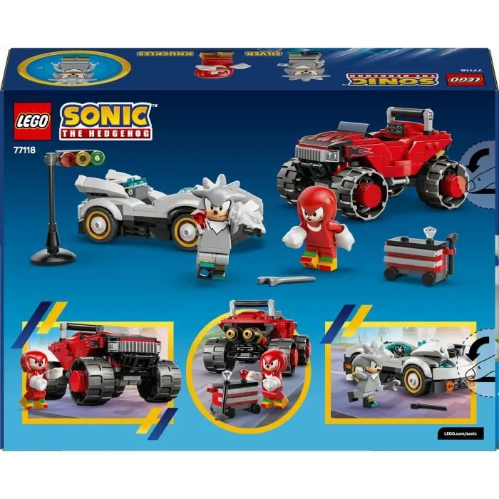 LEGO Sonic The Hedgehog 77118 La Voiture de Silver contre le Monster Truck de Knuckles - Kit de Construction avec 2 Minifigurines