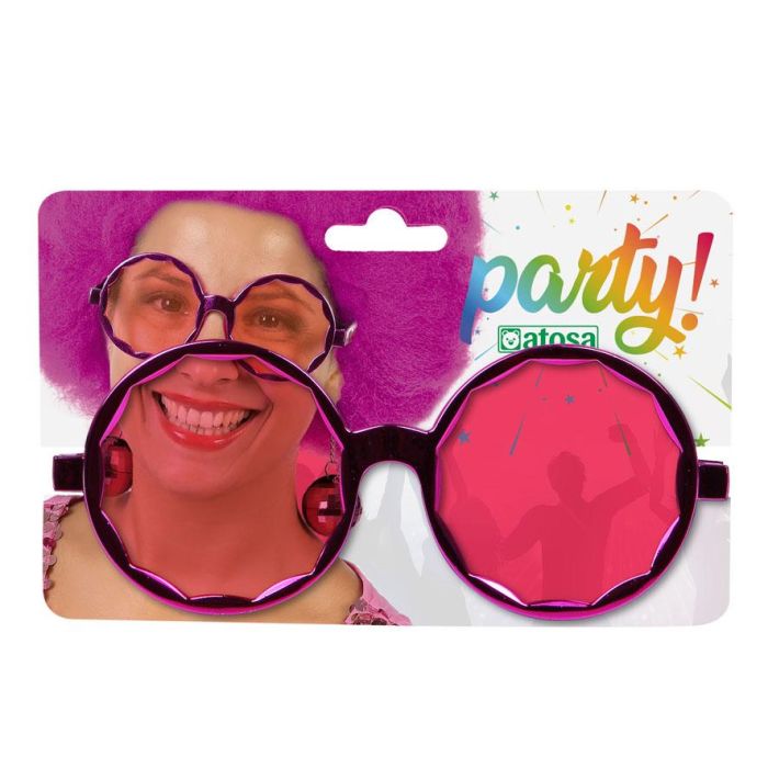 Lunettes rondes fuchsia à pampilles pour femme adulte - Accessoire carnaval et costume années 70