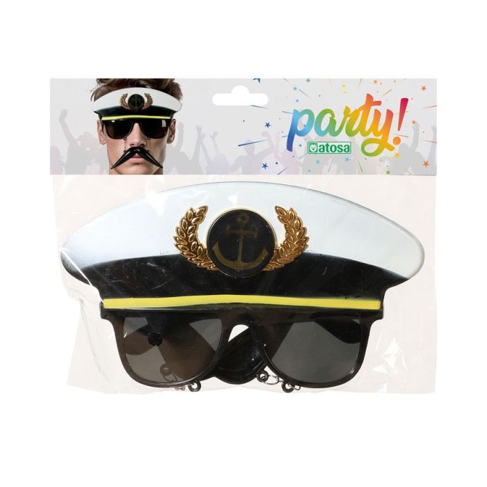 Déguisement Lunettes de Capitaine avec Visière et Moustache, Accessoire Costume Marin pour Fête Nautique ou Thème Humoristique