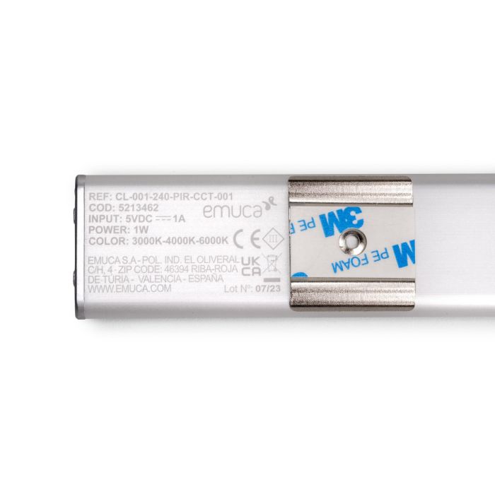 Emuca Luminaire LED Kaus rechargeable par usb avec détecteur de mouvement, L 240 mm, Anodisé mat, Plastique et Aluminium 10