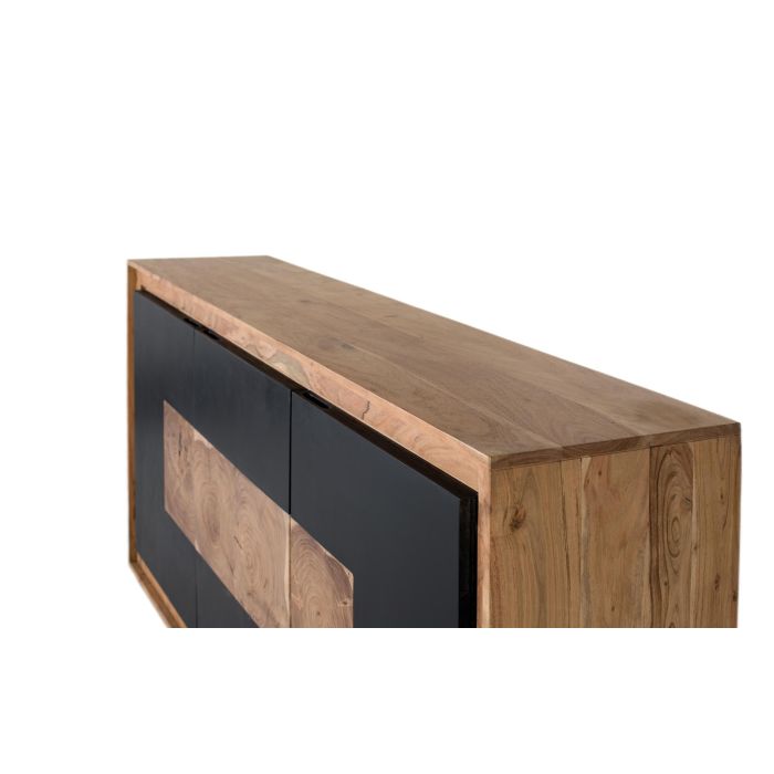 GINER Y COLOMER - Buffet contemporain en bois de mangue et pieds en fer - 3 portes noires - Coloris naturel et noir - Dimensions portes: 73x58 cm 3