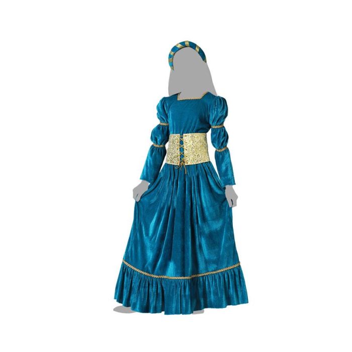 Déguisement Reine Médiévale Bleu pour Fille, Taille 5-6 Ans, Comprend Robe et Diadème en Polyester