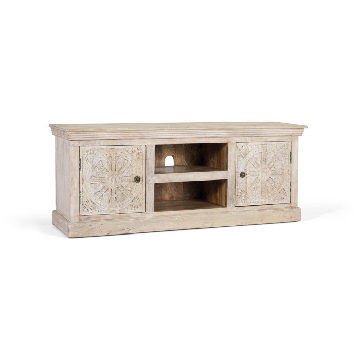 GINER Y COLOMER Buffet TV avec 2 portes, 2 espaces de rangement et 2 étagères en bois de manguier massif - Finition couleur sable 1 GINER Y COLOMER Buffet TV avec 2 portes, 2 espaces de rangement et 2 étagères en bois de manguier massif - Finition couleur sable 1