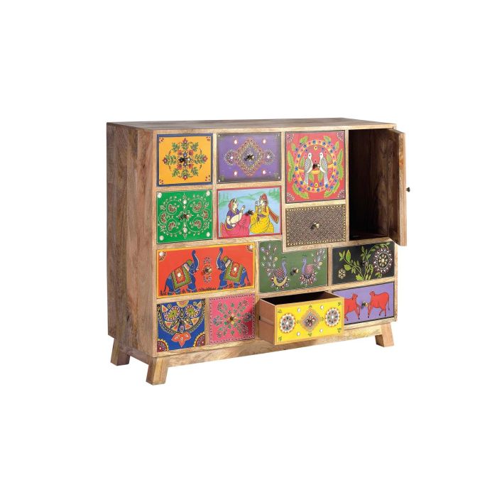 GINER Y COLOMER Commode en bois de manguier et MDF 90x112x35 cm - 13 tiroirs et 1 porte - Peinture à la main multicolore - Style antique 1 GINER Y COLOMER Commode en bois de manguier et MDF 90x112x35 cm - 13 tiroirs et 1 porte - Peinture à la main multicolore - Style antique 1