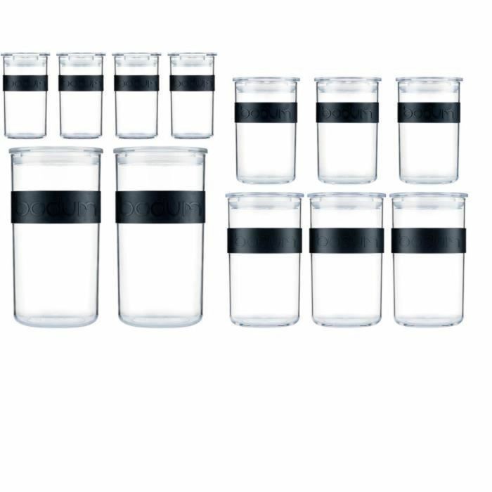 Bodum PRESSO SET Lot de 12 bocaux de conservation en plastique avec couvercle hermétique BOD0699965424107