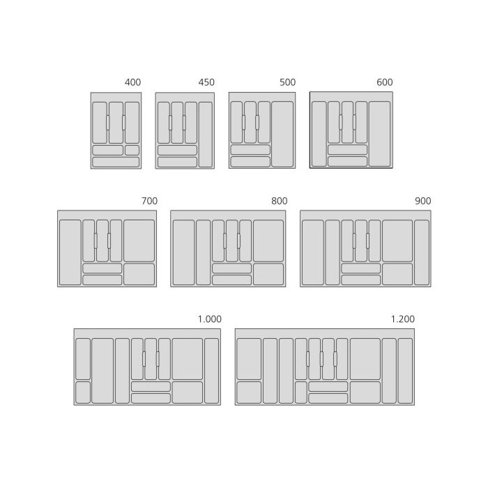 Emuca Range-couverts Optima pour tiroir universel, module 700mm, plastique, gris 5