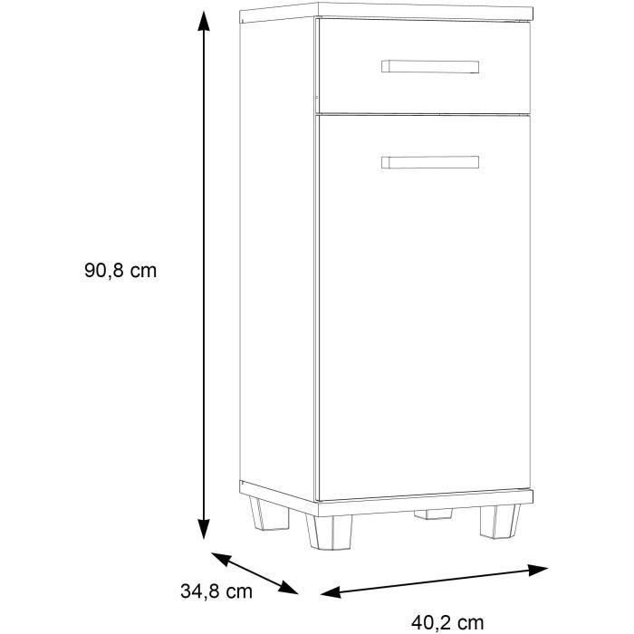 Meuble bas de salle de bain - L40,2 x P34,8 x H 90,8cm - Blanc et Chene - VERIS 5 Meuble bas de salle de bain - L40,2 x P34,8 x H 90,8cm - Blanc et Chene - VERIS 5