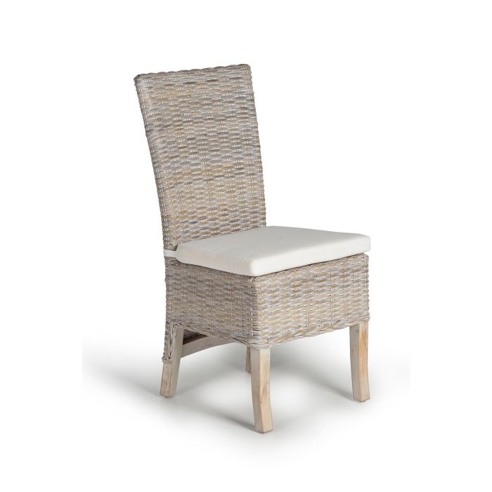 GINER Y COLOMER - Lot de 4 chaises en rotin avec coussin inclus - Hauteur d'assise 47 cm - Hauteur dossier 59 cm - Gris