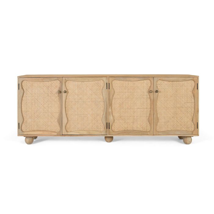 GINER Y COLOMER - Buffet en bois de manguier avec 4 portes à motif de canevas tressé, design artisanal - Couleur naturel - Dimensions 200 x 40 x 77 cm 0 GINER Y COLOMER - Buffet en bois de manguier avec 4 portes à motif de canevas tressé, design artisanal - Couleur naturel - Dimensions 200 x 40 x 77 cm 0
