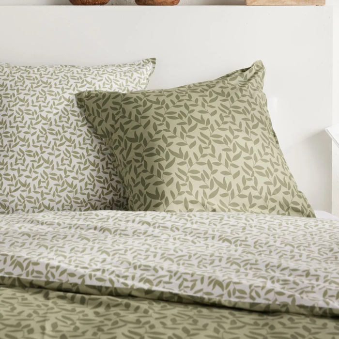 Today - Parure de lit 2 personnes Sunshine - Imprimé floral vert - Housse de couette 220x240 cm et 2 taies 63x63 cm - Coton