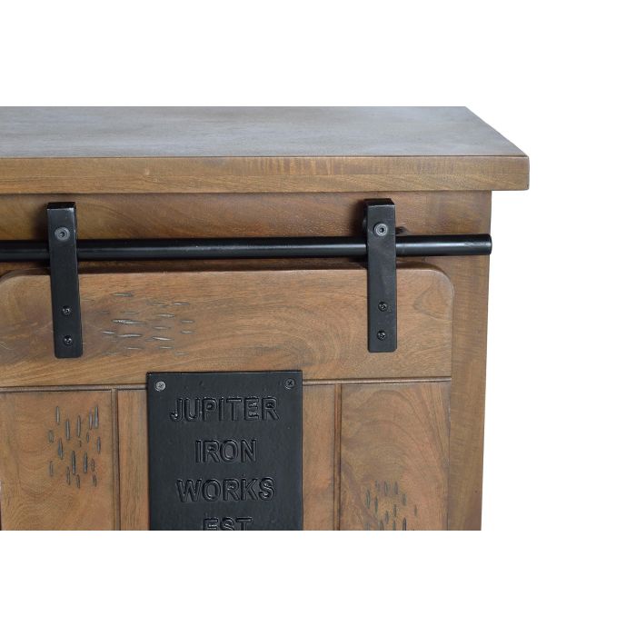 GINER Y COLOMER Meuble TV industriel en bois de manguier et métal avec 2 portes coulissantes et tiroir, 130 x 55 x 50 cm, couleur naturel 3