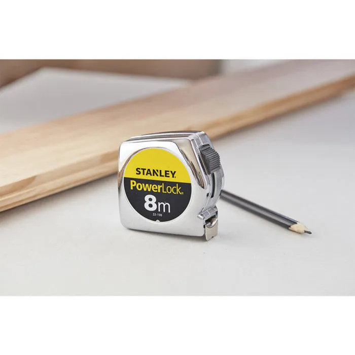 STANLEY Powerlock Classic ABS - Mètre ruban 8m à revêtement Mylar anti-abrasion - Crochet 3 rivets - Fonction blocage - Mesures intérieures et extérieures STANLEY Powerlock Classic ABS - Mètre ruban 8m à revêtement Mylar anti-abrasion - Crochet 3 rivets - Fonction blocage - Mesures intérieures et extérieures